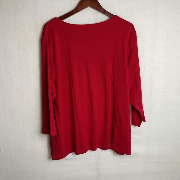 Karen Scott Womens Long Sleeve Crewneck Christmas Tee Beach Vibe Red 3X NWT - Picture 4 of 10